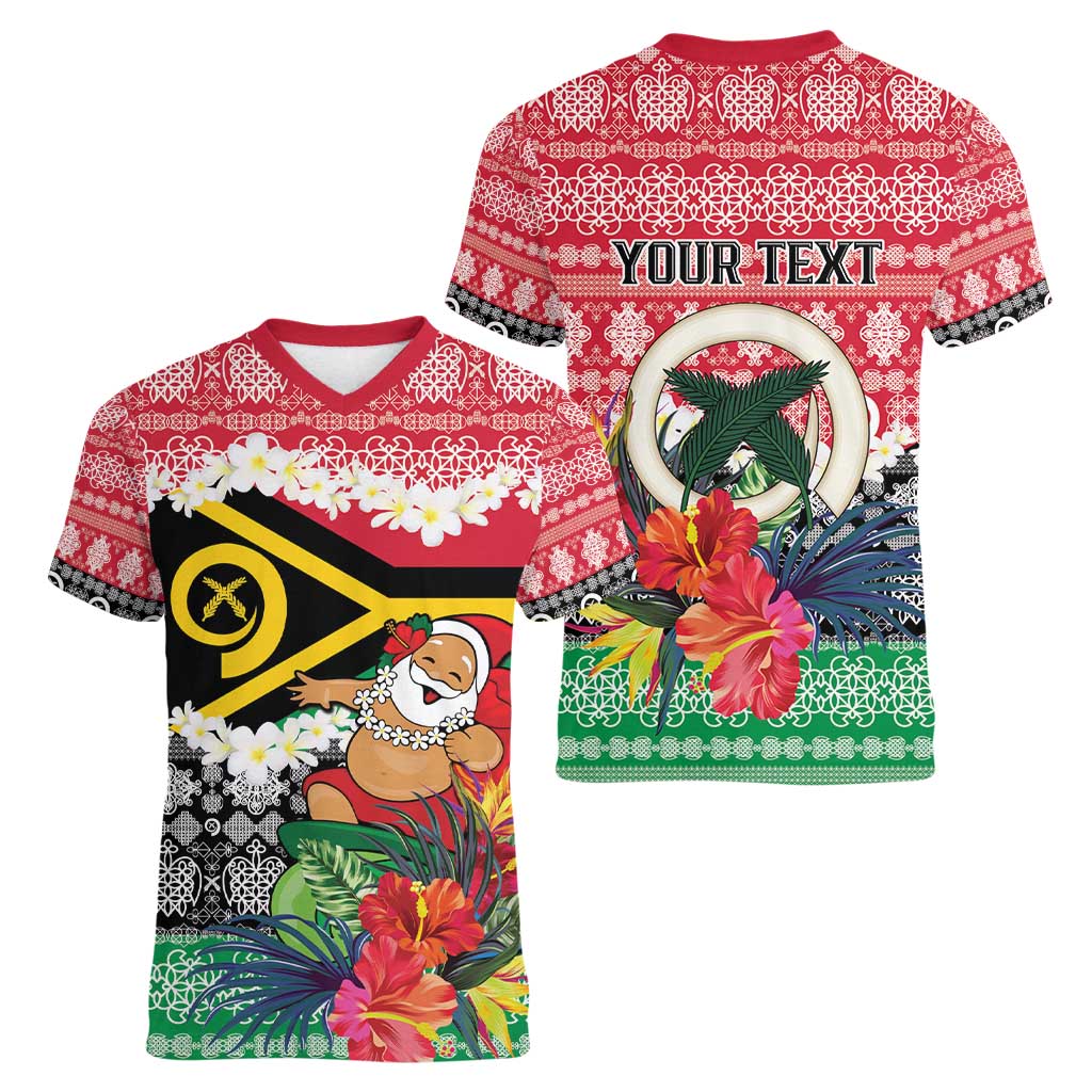 Personalised Vanuatu Joyeux Noel Women V-Neck T-Shirt Proud To Be a Ni-Van Sand Drawing Art - Polynesian Pride