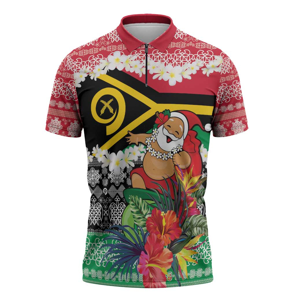 Personalised Vanuatu Joyeux Noel Zipper Polo Shirt Proud To Be a Ni-Van Sand Drawing Art - Polynesian Pride