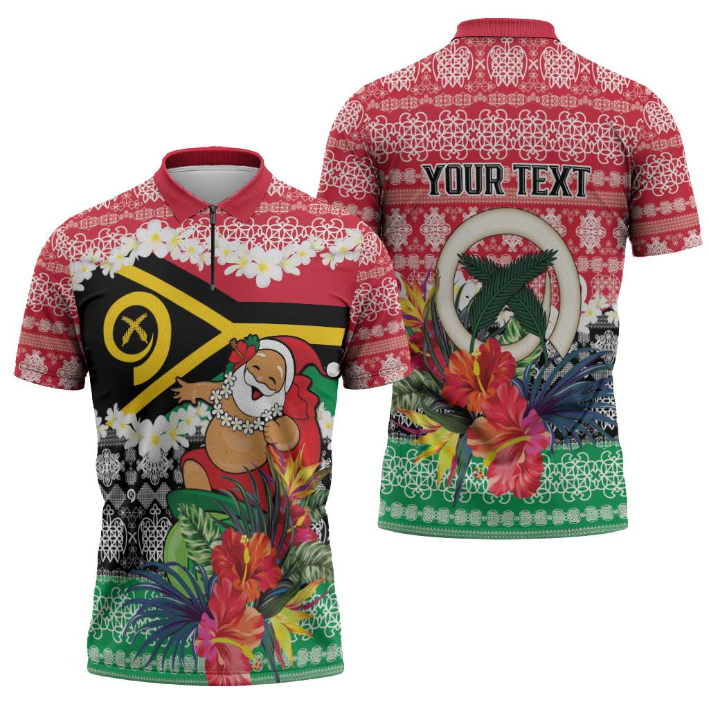 Personalised Vanuatu Joyeux Noel Zipper Polo Shirt Proud To Be a Ni-Van Sand Drawing Art - Polynesian Pride