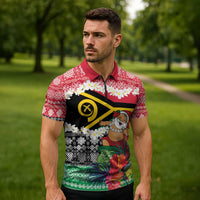 Personalised Vanuatu Joyeux Noel Zipper Polo Shirt Proud To Be a Ni-Van Sand Drawing Art - Polynesian Pride