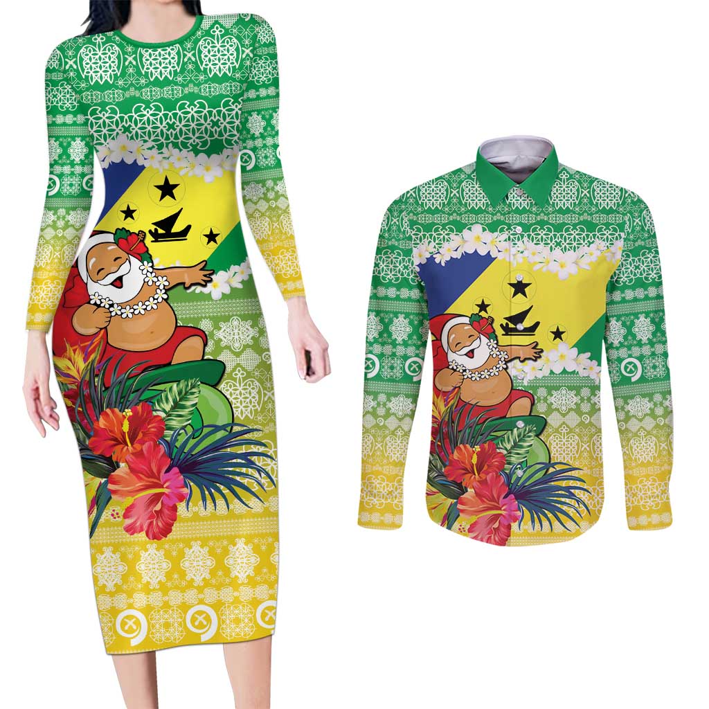 Personalised Malampa Joyeux Noel Couples Matching Long Sleeve Bodycon Dress and Long Sleeve Button Shirt Proud To Be a Ni-Van Sand Drawing Art - Polynesian Pride