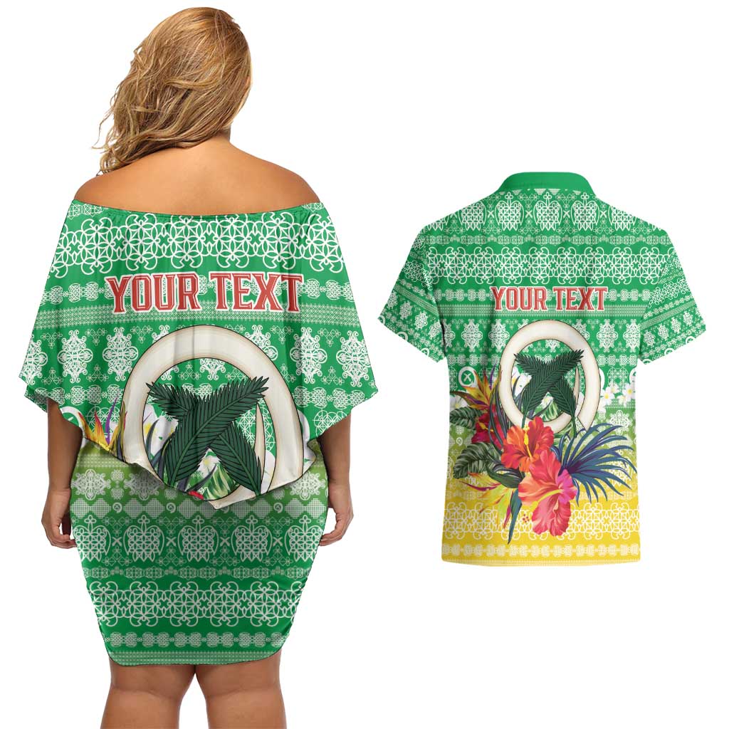 Personalised Malampa Joyeux Noel Couples Matching Off Shoulder Short Dress and Hawaiian Shirt Proud To Be a Ni-Van Sand Drawing Art - Polynesian Pride
