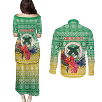 Personalised Malampa Joyeux Noel Couples Matching Puletasi and Long Sleeve Button Shirt Proud To Be a Ni-Van Sand Drawing Art - Polynesian Pride