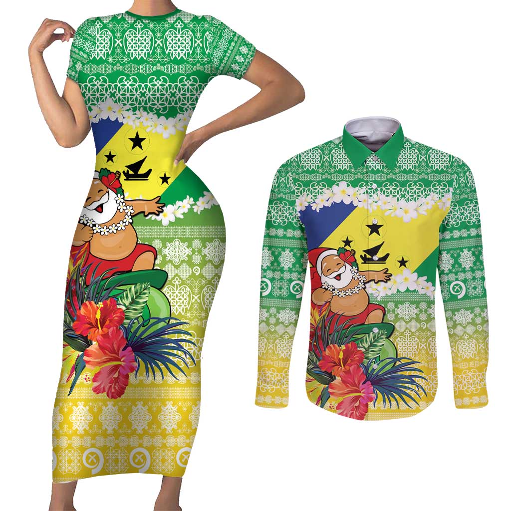 Personalised Malampa Joyeux Noel Couples Matching Short Sleeve Bodycon Dress and Long Sleeve Button Shirt Proud To Be a Ni-Van Sand Drawing Art - Polynesian Pride