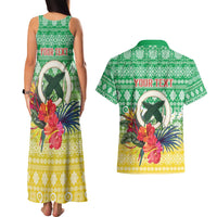 Personalised Malampa Joyeux Noel Couples Matching Tank Maxi Dress and Hawaiian Shirt Proud To Be a Ni-Van Sand Drawing Art - Polynesian Pride