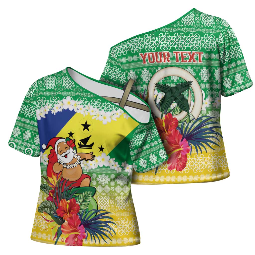 Personalised Malampa Joyeux Noel Cross Shoulder Shirt Proud To Be a Ni-Van Sand Drawing Art - Polynesian Pride