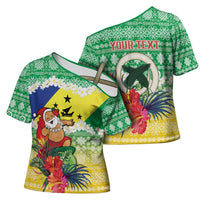 Personalised Malampa Joyeux Noel Cross Shoulder Shirt Proud To Be a Ni-Van Sand Drawing Art - Polynesian Pride