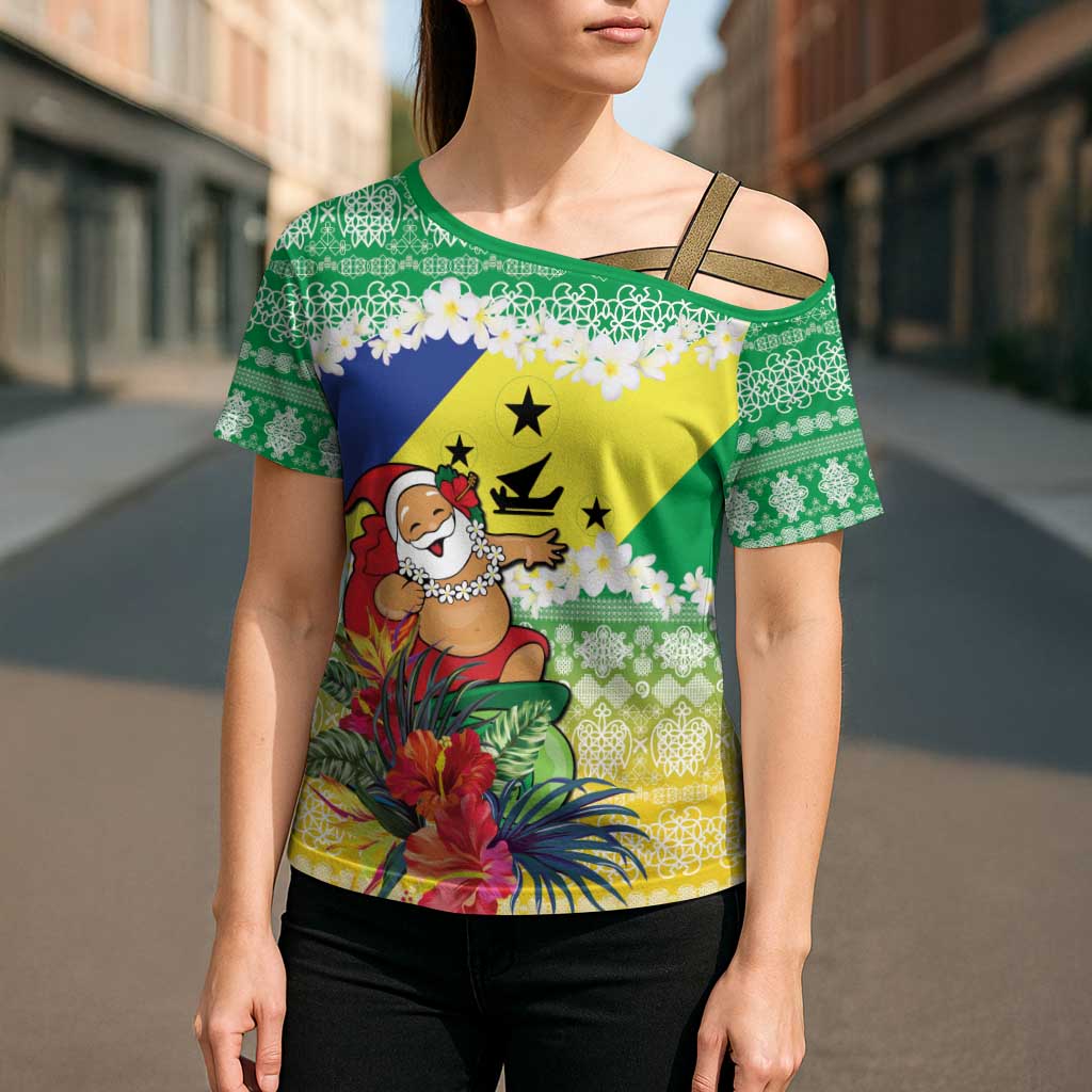 Personalised Malampa Joyeux Noel Cross Shoulder Shirt Proud To Be a Ni-Van Sand Drawing Art - Polynesian Pride