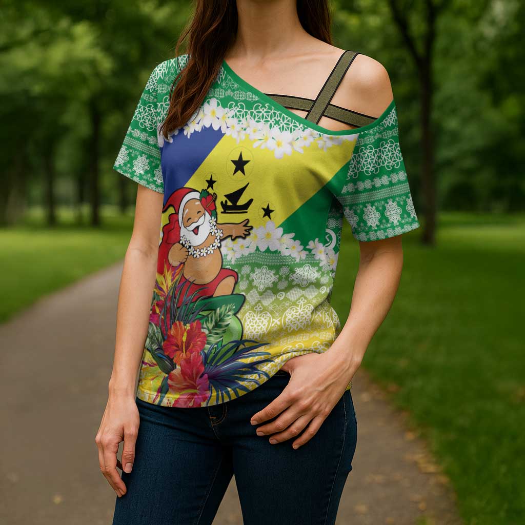 Personalised Malampa Joyeux Noel Cross Shoulder Shirt Proud To Be a Ni-Van Sand Drawing Art - Polynesian Pride