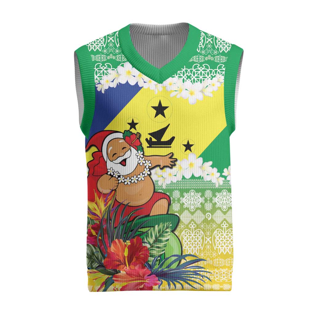 Personalised Malampa Joyeux Noel Christmas Knitted V-Neck Vest Proud To Be a Ni-Van Sand Drawing Art - Polynesian Pride