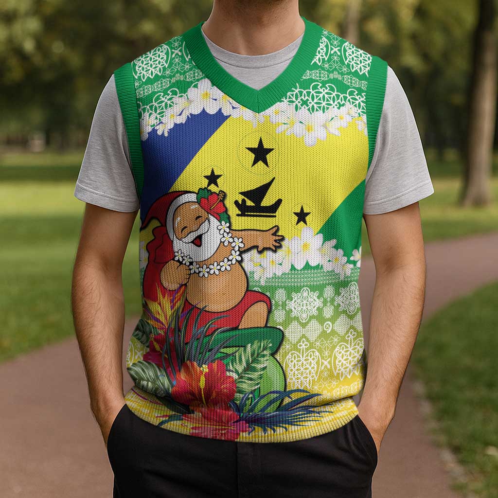 Personalised Malampa Joyeux Noel Christmas Knitted V-Neck Vest Proud To Be a Ni-Van Sand Drawing Art - Polynesian Pride