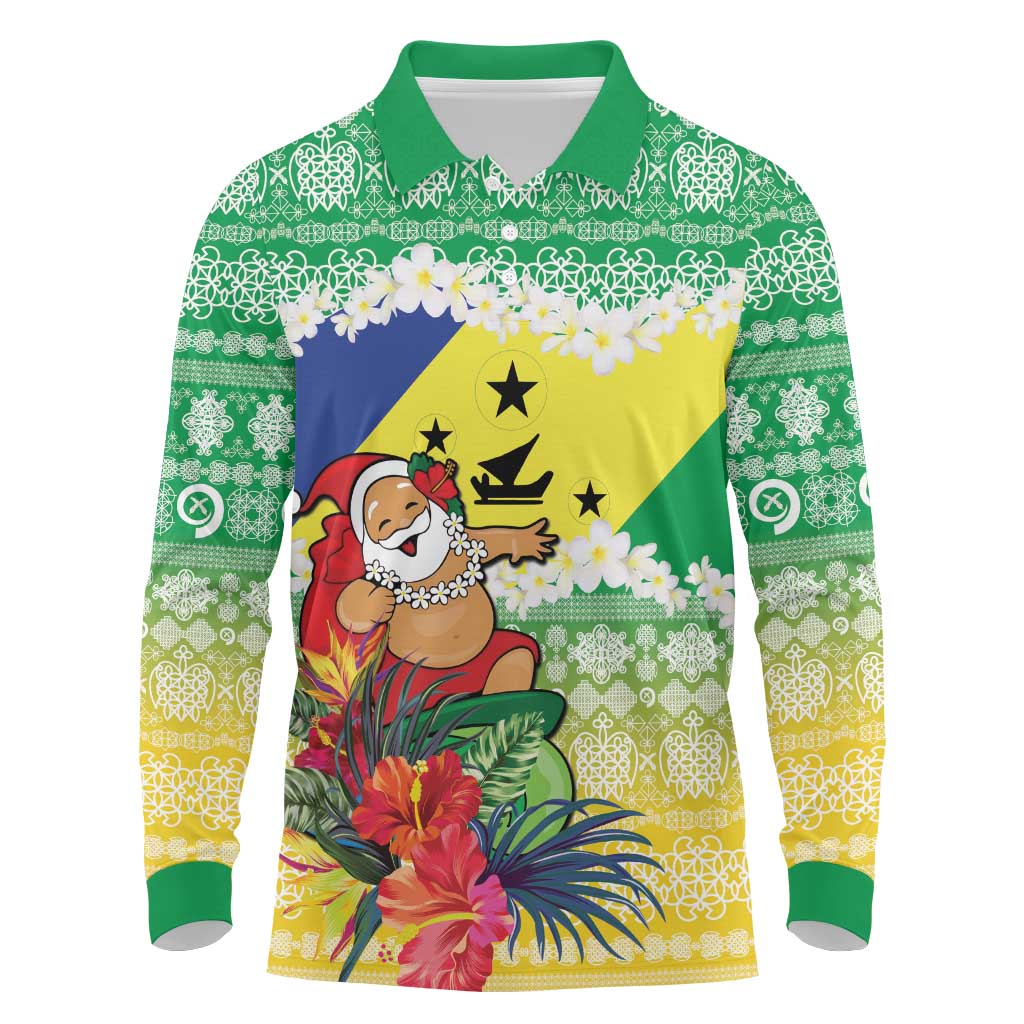 Personalised Malampa Joyeux Noel Long Sleeve Polo Shirt Proud To Be a Ni-Van Sand Drawing Art - Polynesian Pride