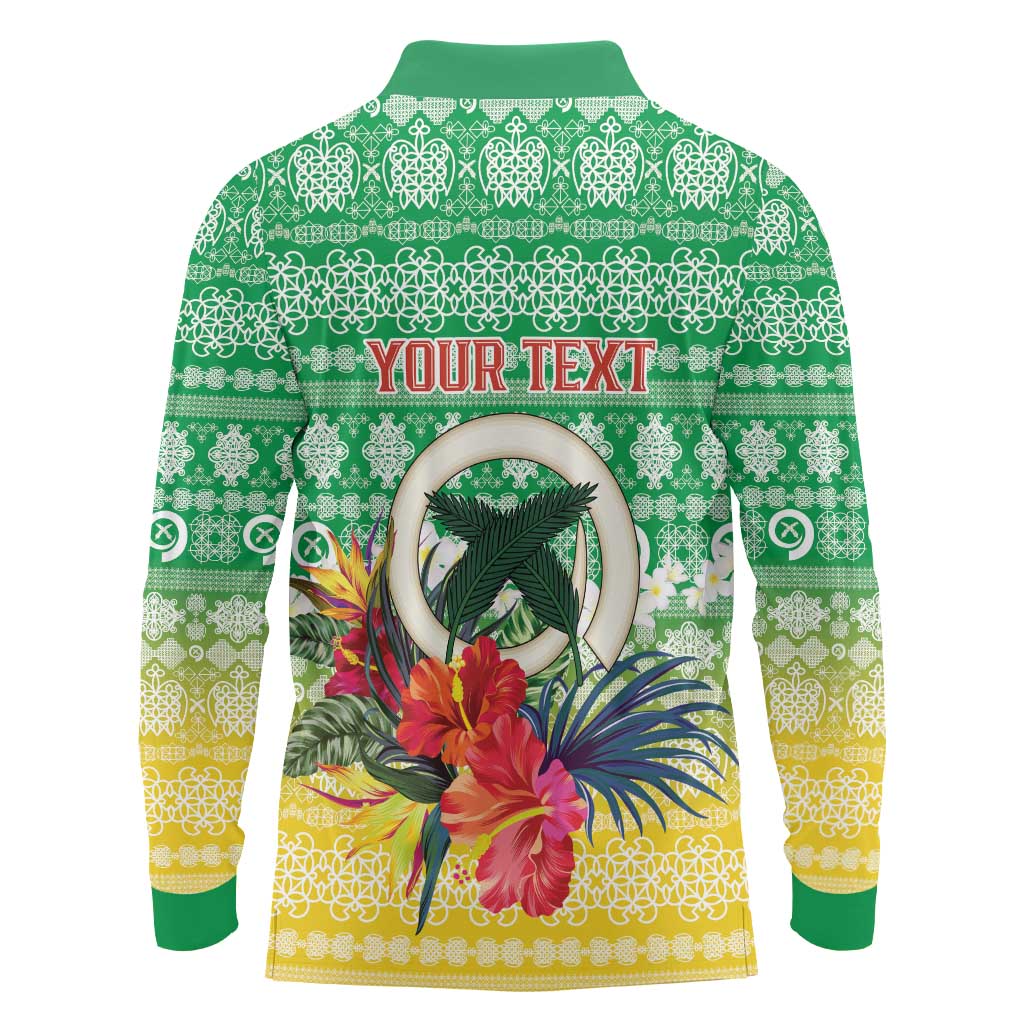 Personalised Malampa Joyeux Noel Long Sleeve Polo Shirt Proud To Be a Ni-Van Sand Drawing Art - Polynesian Pride