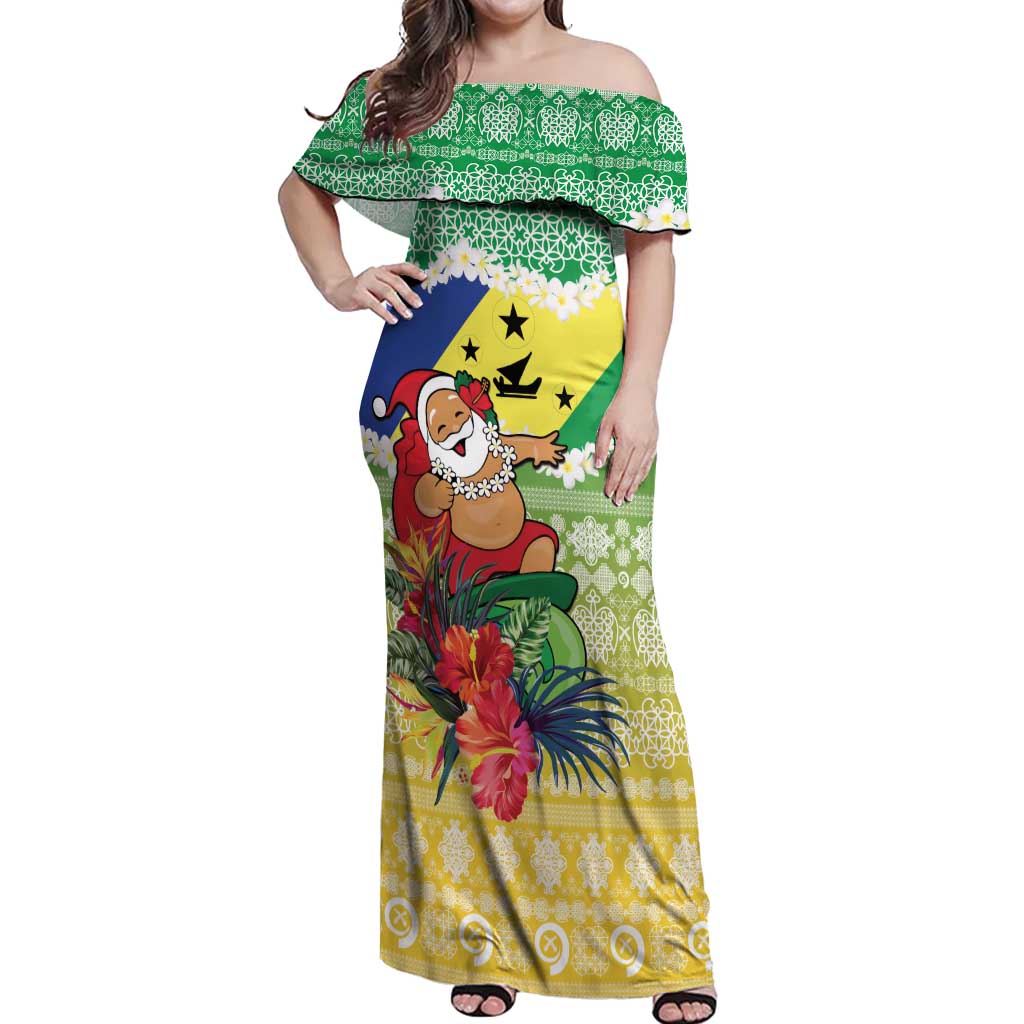 Personalised Malampa Joyeux Noel Off Shoulder Maxi Dress Proud To Be a Ni-Van Sand Drawing Art - Polynesian Pride