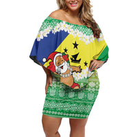 Personalised Malampa Joyeux Noel Off Shoulder Short Dress Proud To Be a Ni-Van Sand Drawing Art - Polynesian Pride