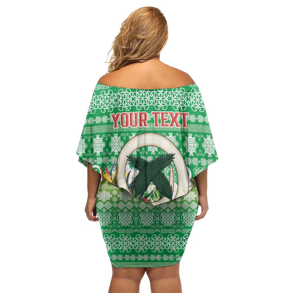 Personalised Malampa Joyeux Noel Off Shoulder Short Dress Proud To Be a Ni-Van Sand Drawing Art - Polynesian Pride