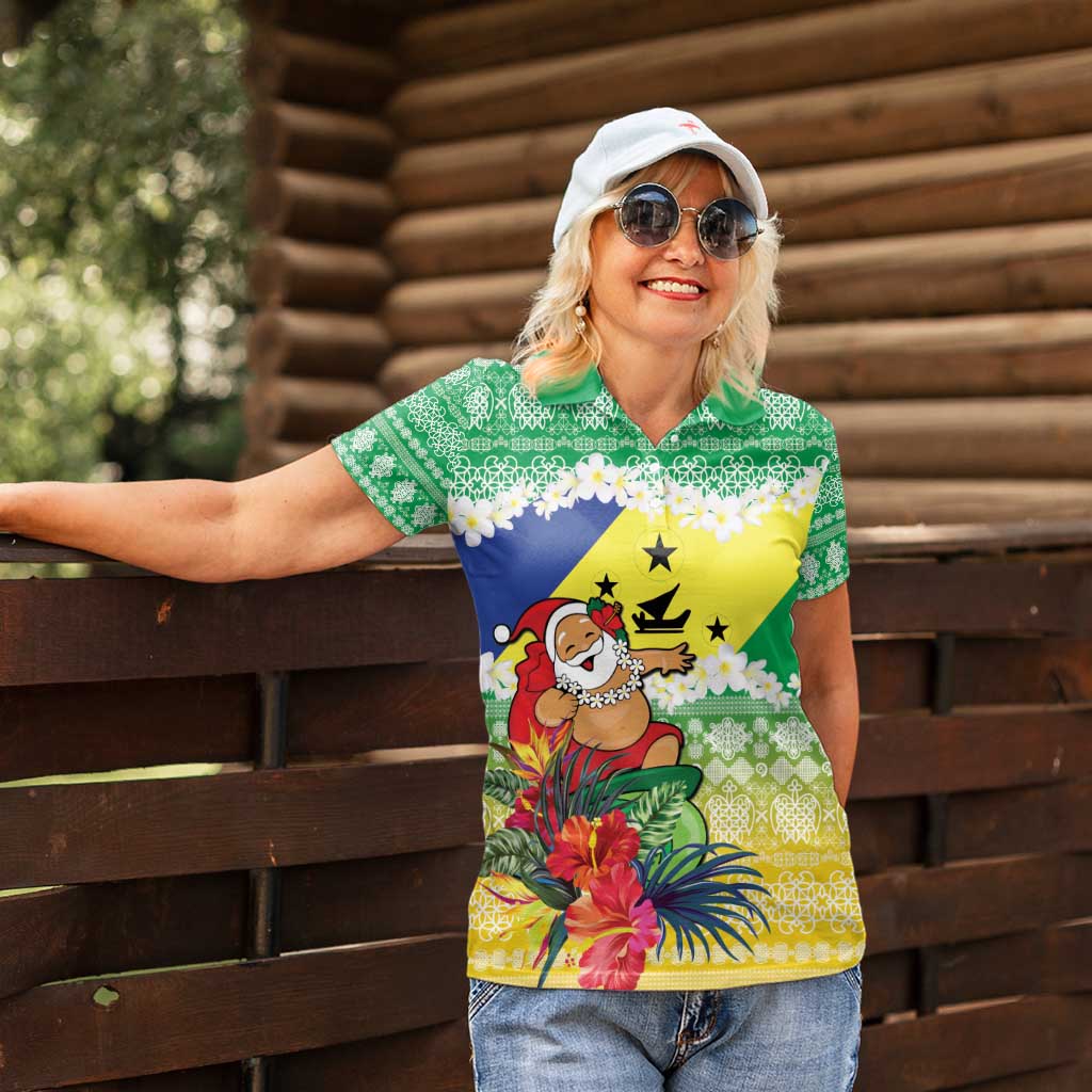 Personalised Malampa Joyeux Noel Women Polo Shirt Proud To Be a Ni-Van Sand Drawing Art - Polynesian Pride