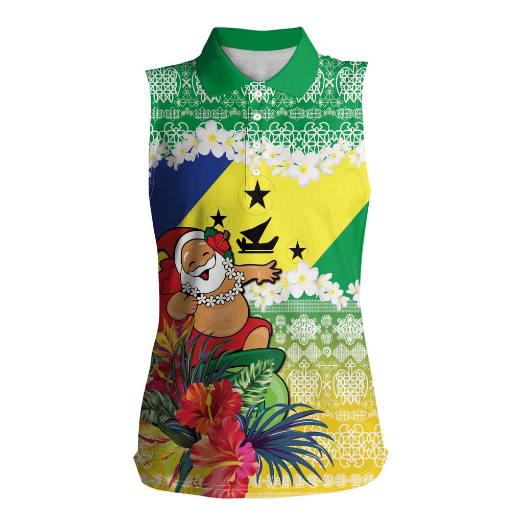 Personalised Malampa Joyeux Noel Women Sleeveless Polo Shirt Proud To Be a Ni-Van Sand Drawing Art - Polynesian Pride