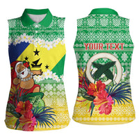 Personalised Malampa Joyeux Noel Women Sleeveless Polo Shirt Proud To Be a Ni-Van Sand Drawing Art - Polynesian Pride