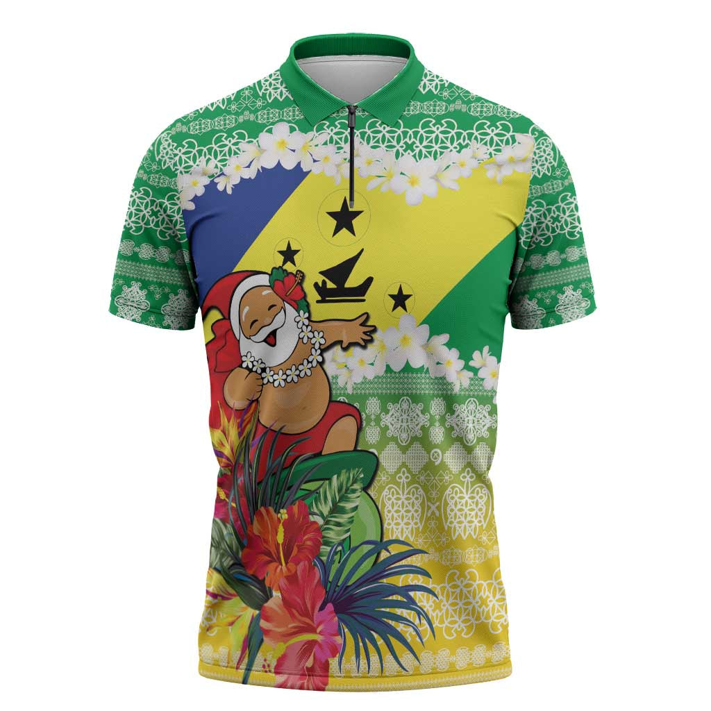 Personalised Malampa Joyeux Noel Zipper Polo Shirt Proud To Be a Ni-Van Sand Drawing Art - Polynesian Pride