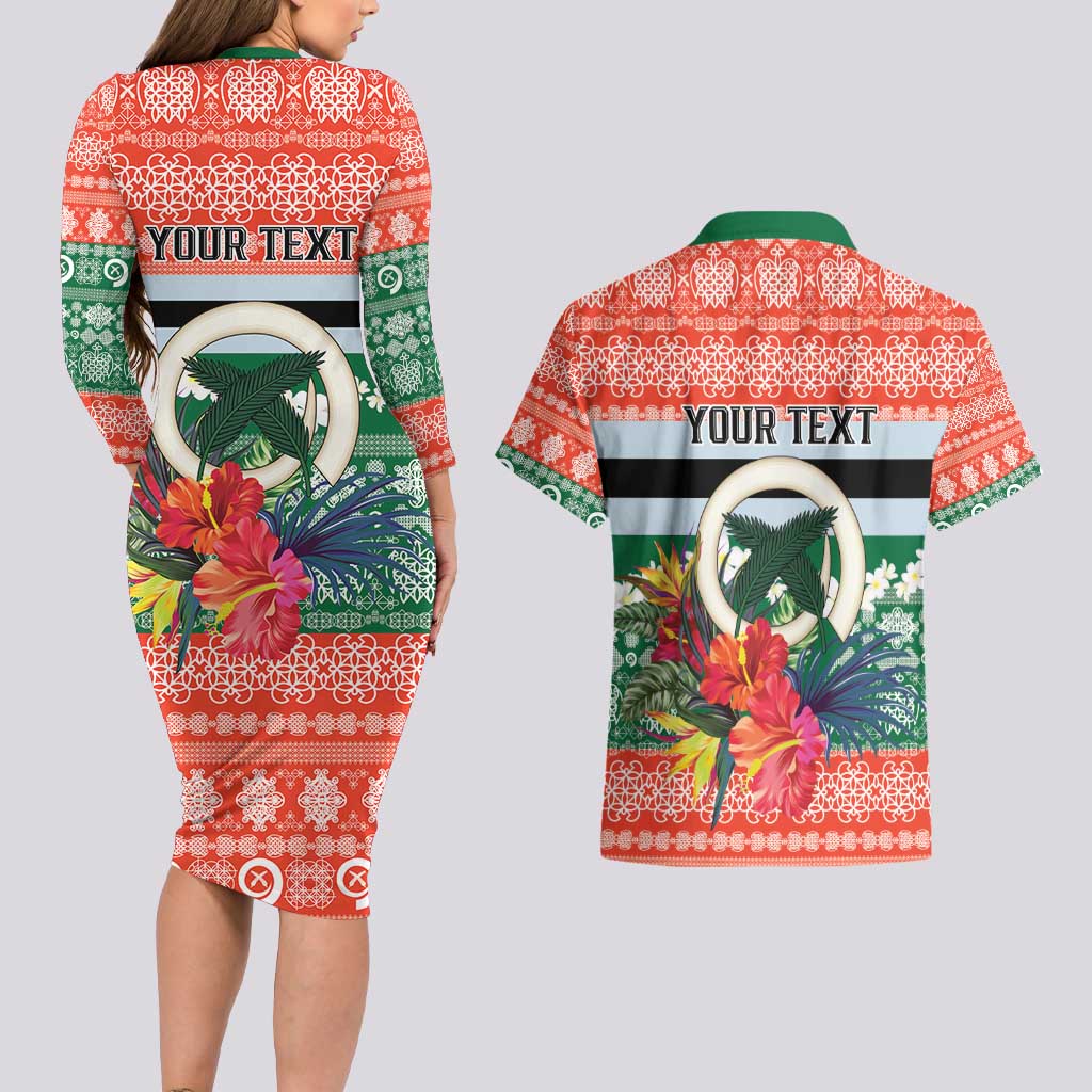 Personalised Penama Joyeux Noel Couples Matching Long Sleeve Bodycon Dress and Hawaiian Shirt Proud To Be a Ni-Van Sand Drawing Art - Polynesian Pride