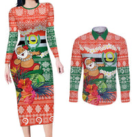 Personalised Penama Joyeux Noel Couples Matching Long Sleeve Bodycon Dress and Long Sleeve Button Shirt Proud To Be a Ni-Van Sand Drawing Art - Polynesian Pride