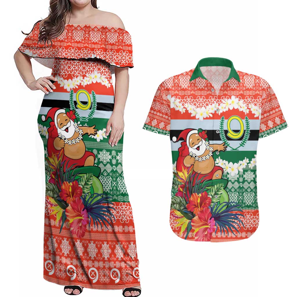 Personalised Penama Joyeux Noel Couples Matching Off Shoulder Maxi Dress and Hawaiian Shirt Proud To Be a Ni-Van Sand Drawing Art - Polynesian Pride