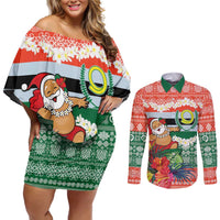 Personalised Penama Joyeux Noel Couples Matching Off Shoulder Short Dress and Long Sleeve Button Shirt Proud To Be a Ni-Van Sand Drawing Art - Polynesian Pride