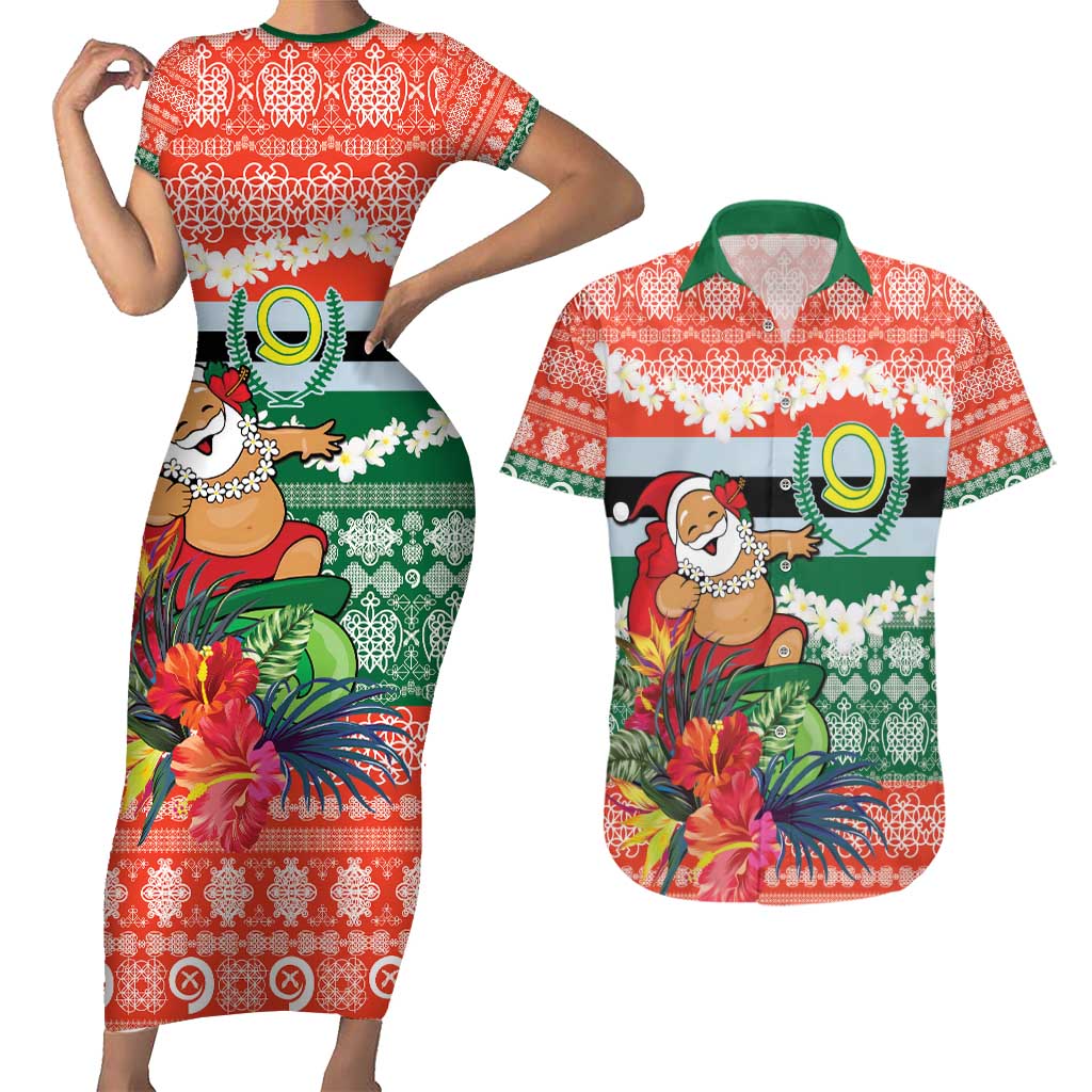 Personalised Penama Joyeux Noel Couples Matching Short Sleeve Bodycon Dress and Hawaiian Shirt Proud To Be a Ni-Van Sand Drawing Art - Polynesian Pride