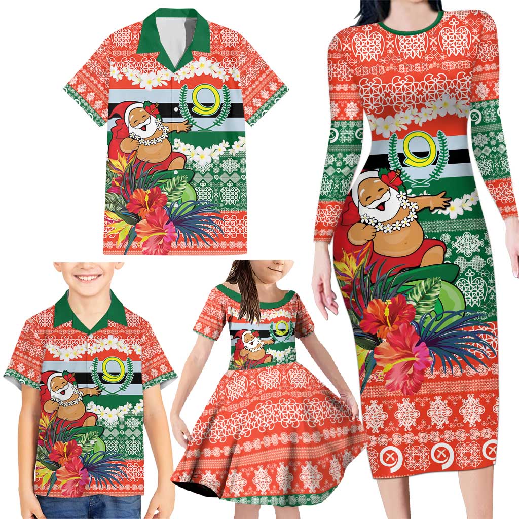 Personalised Penama Joyeux Noel Family Matching Long Sleeve Bodycon Dress and Hawaiian Shirt Proud To Be a Ni-Van Sand Drawing Art - Polynesian Pride