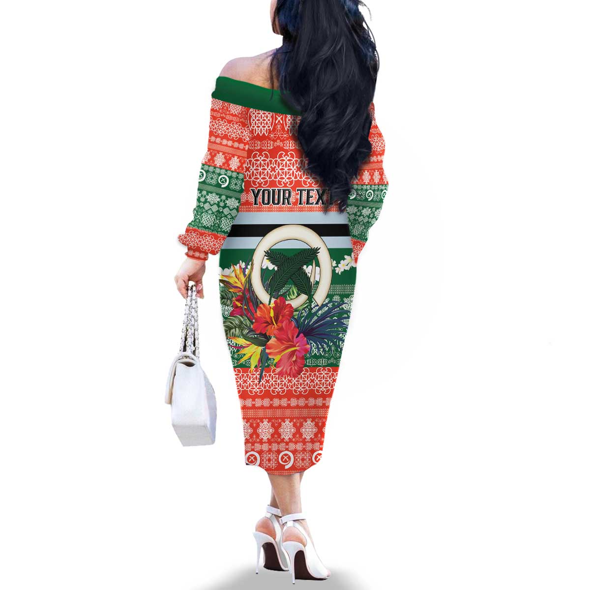 Personalised Penama Joyeux Noel Family Matching Off The Shoulder Long Sleeve Dress and Hawaiian Shirt Proud To Be a Ni-Van Sand Drawing Art - Polynesian Pride