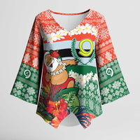 Personalised Penama Joyeux Noel Kimono Sleeve Blouse Proud To Be a Ni-Van Sand Drawing Art - Polynesian Pride