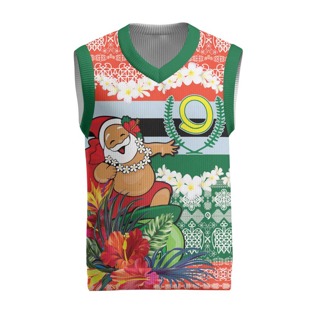 Personalised Penama Joyeux Noel Christmas Knitted V-Neck Vest Proud To Be a Ni-Van Sand Drawing Art - Polynesian Pride