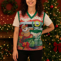 Personalised Penama Joyeux Noel Christmas Knitted V-Neck Vest Proud To Be a Ni-Van Sand Drawing Art - Polynesian Pride