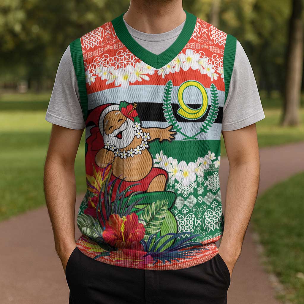 Personalised Penama Joyeux Noel Christmas Knitted V-Neck Vest Proud To Be a Ni-Van Sand Drawing Art - Polynesian Pride