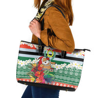 Personalised Penama Joyeux Noel Leather Tote Bag Proud To Be a Ni-Van Sand Drawing Art - Polynesian Pride