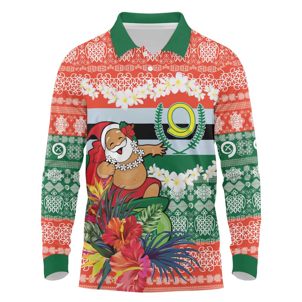 Personalised Penama Joyeux Noel Long Sleeve Polo Shirt Proud To Be a Ni-Van Sand Drawing Art - Polynesian Pride