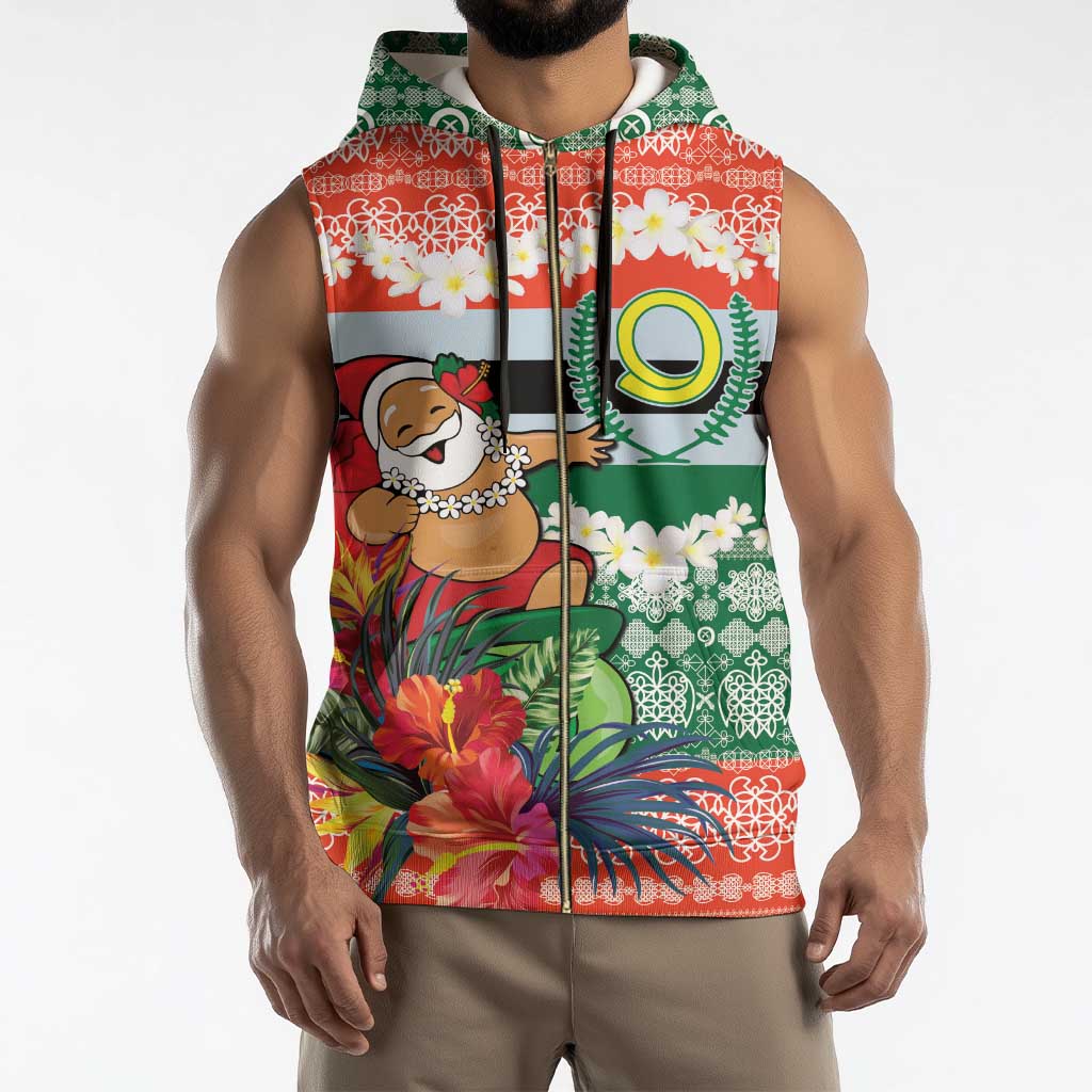 Personalised Penama Joyeux Noel Sleeveless Zip Hoodie Proud To Be a Ni-Van Sand Drawing Art - Polynesian Pride