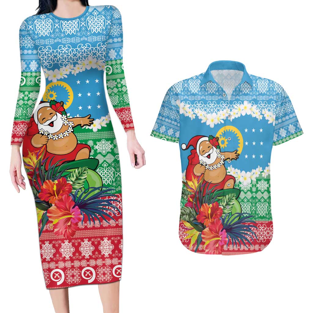 Personalised Sanma Joyeux Noel Couples Matching Long Sleeve Bodycon Dress and Hawaiian Shirt Proud To Be a Ni-Van Sand Drawing Art - Polynesian Pride