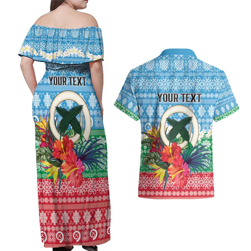 Personalised Sanma Joyeux Noel Couples Matching Off Shoulder Maxi Dress and Hawaiian Shirt Proud To Be a Ni-Van Sand Drawing Art - Polynesian Pride
