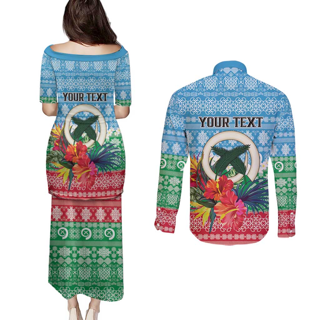 Personalised Sanma Joyeux Noel Couples Matching Puletasi and Long Sleeve Button Shirt Proud To Be a Ni-Van Sand Drawing Art - Polynesian Pride