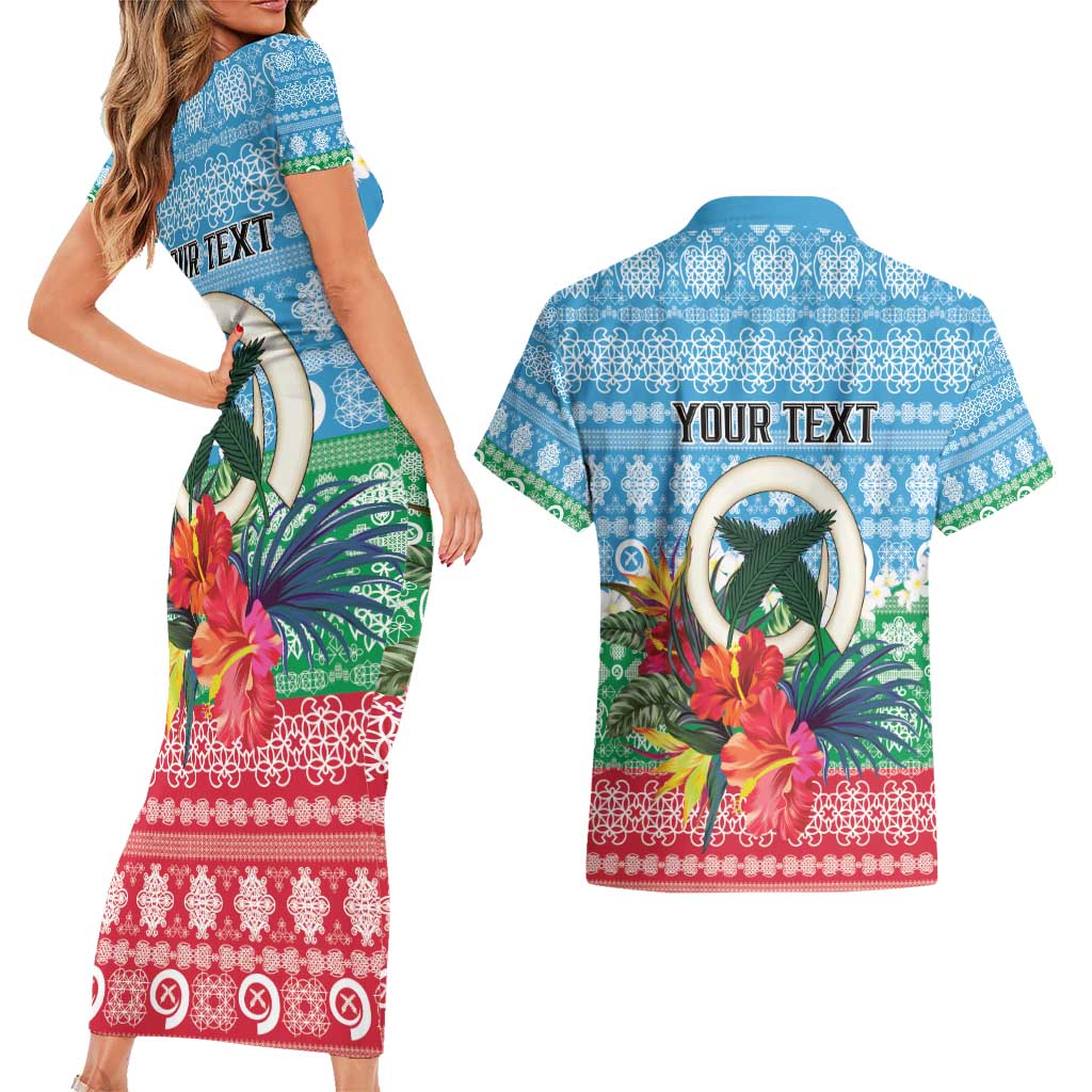 Personalised Sanma Joyeux Noel Couples Matching Short Sleeve Bodycon Dress and Hawaiian Shirt Proud To Be a Ni-Van Sand Drawing Art - Polynesian Pride