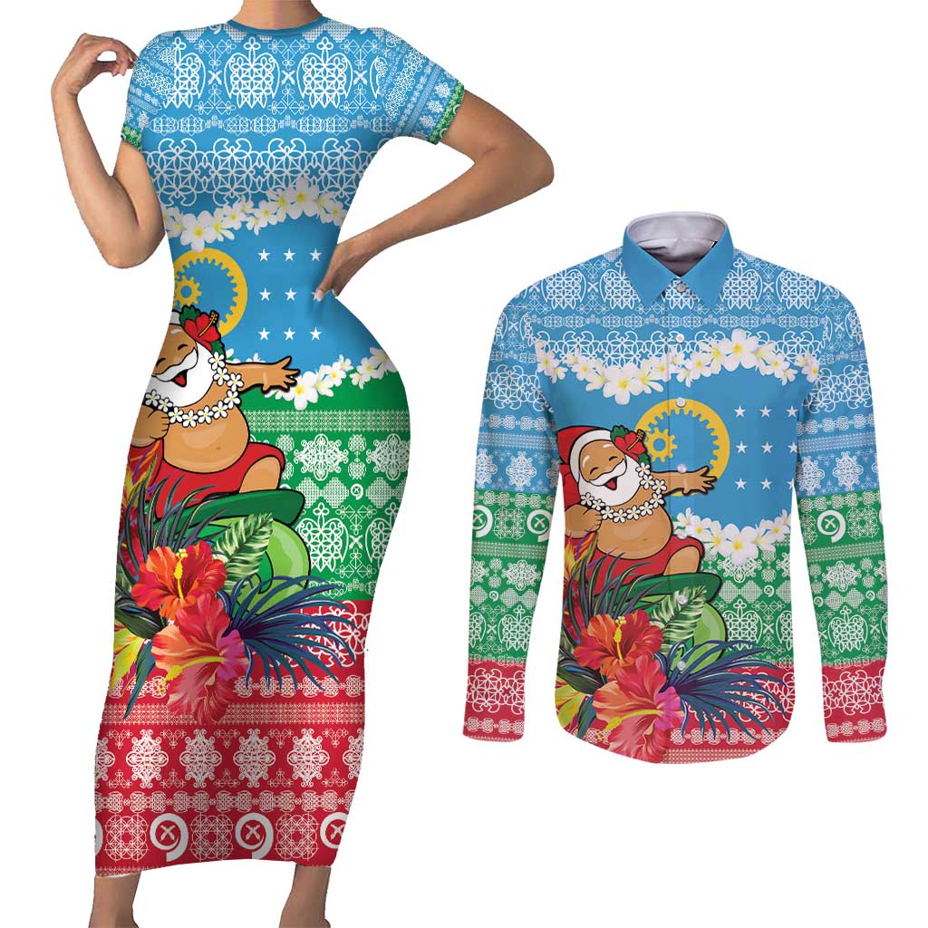 Personalised Sanma Joyeux Noel Couples Matching Short Sleeve Bodycon Dress and Long Sleeve Button Shirt Proud To Be a Ni-Van Sand Drawing Art - Polynesian Pride