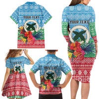 Personalised Sanma Joyeux Noel Family Matching Long Sleeve Bodycon Dress and Hawaiian Shirt Proud To Be a Ni-Van Sand Drawing Art - Polynesian Pride