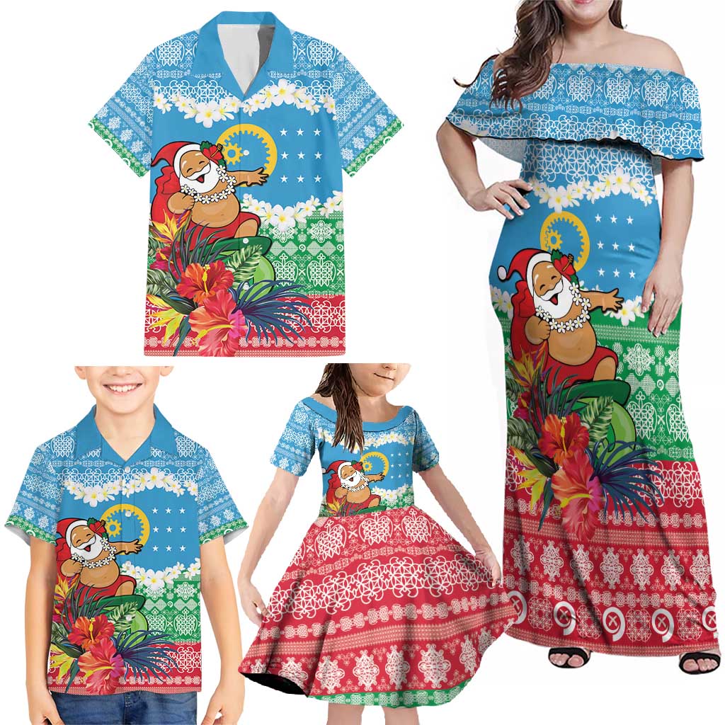 Personalised Sanma Joyeux Noel Family Matching Off Shoulder Maxi Dress and Hawaiian Shirt Proud To Be a Ni-Van Sand Drawing Art - Polynesian Pride
