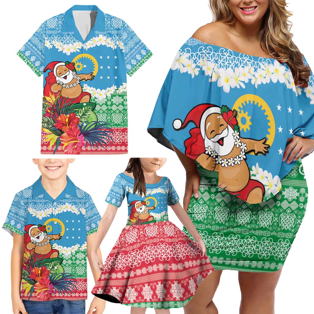 Personalised Sanma Joyeux Noel Family Matching Off Shoulder Short Dress and Hawaiian Shirt Proud To Be a Ni-Van Sand Drawing Art - Polynesian Pride