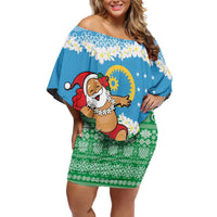 Personalised Sanma Joyeux Noel Family Matching Off Shoulder Short Dress and Hawaiian Shirt Proud To Be a Ni-Van Sand Drawing Art - Polynesian Pride