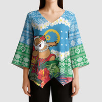 Personalised Sanma Joyeux Noel Kimono Sleeve Blouse Proud To Be a Ni-Van Sand Drawing Art - Polynesian Pride