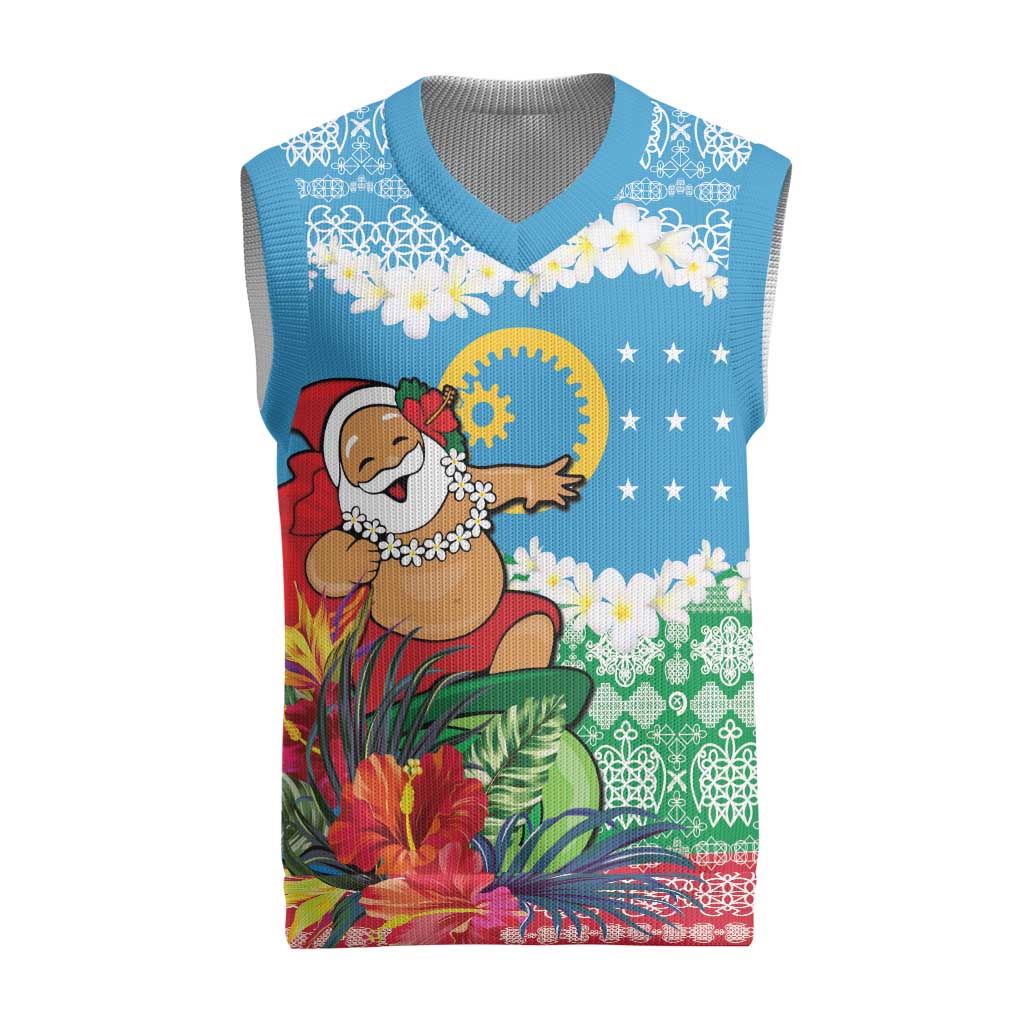 Personalised Sanma Joyeux Noel Christmas Knitted V-Neck Vest Proud To Be a Ni-Van Sand Drawing Art - Polynesian Pride