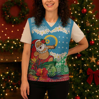 Personalised Sanma Joyeux Noel Christmas Knitted V-Neck Vest Proud To Be a Ni-Van Sand Drawing Art - Polynesian Pride